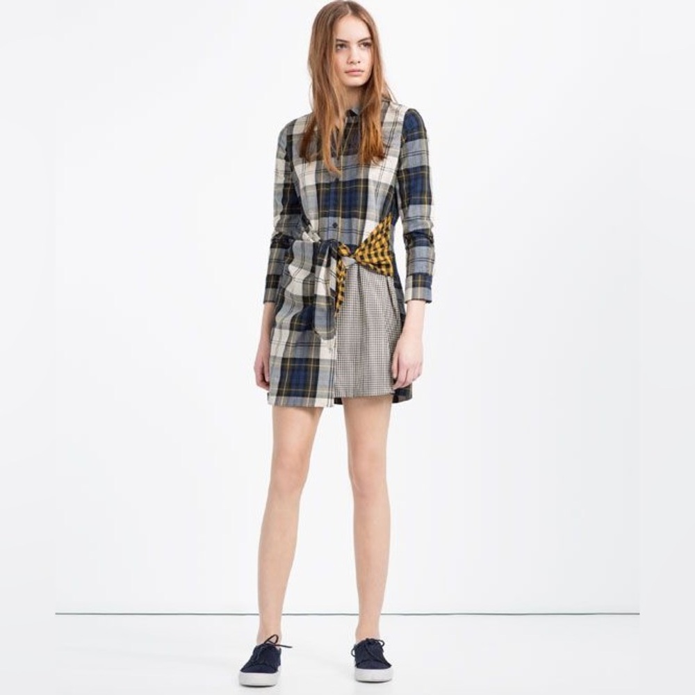 Zara Faux Wrap Plaid 100% Cotton Shirtdress